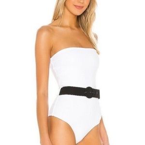NWT Solid and Striped Madeline Belted white embossed one piece M
